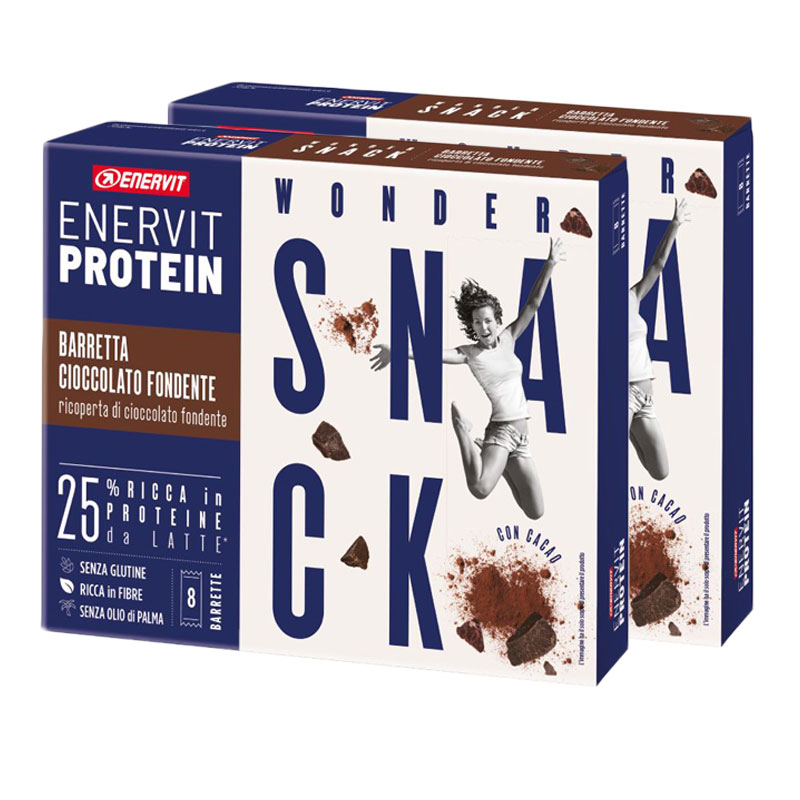 Enervit Protein Box 16 Barrette con cacao ricoperta di cioccolato fondente - Proteine da latte - Senza Glutine 