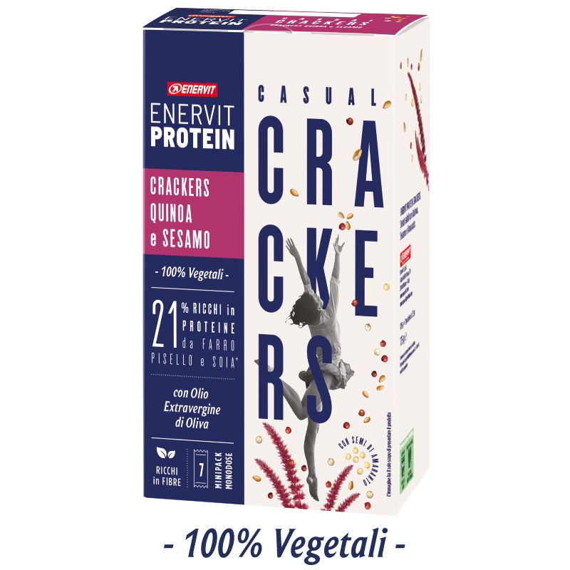 Enervit Protein Astuccio 7 minipack Casual Crackers Salati con Quinoa e Sesamo - 21% ricchi in proteine - 100% vegetali