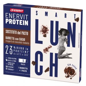 Enervit Protein Astuccio 3 Smart Lunch con Cacao Ricoperto di Cioccolato Fondente - 3 Barrette Sostitutive del pasto