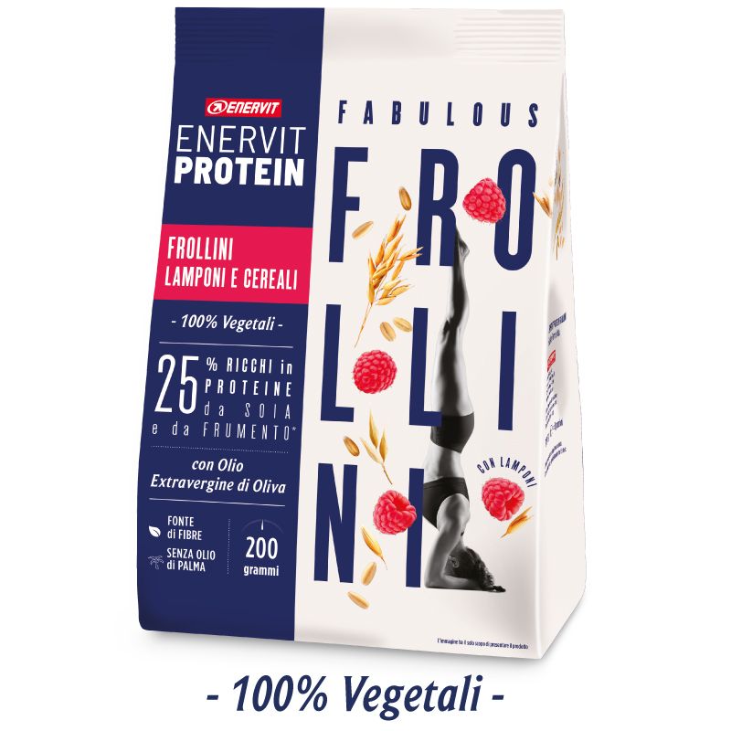 Enervit Protein Fabulous Frollini Lamponi e Cereali  200 g - 25% Ricchi di Proteine di Soia e Frumento - 100% vegetali