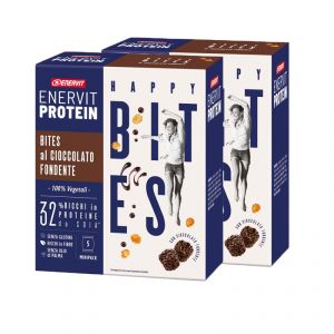 Enervit Protein Astuccio 10 minipack Happy Bites al cioccolato fondente - Snack a base di fiocchi di soia e cioccolato
