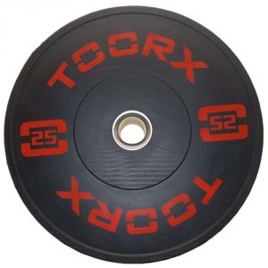 Disco Bumper Training Absolute 25 kg nero-rosso con boccola svasata in acciaio inox diametro 45 cm