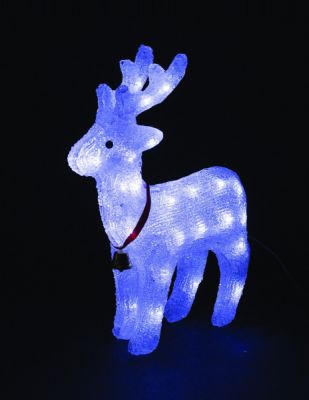 Renna in Acrilico 3D con 40 Luci LED Bianco Freddo e Campanella - Dimensioni 27 x 32,5 cm