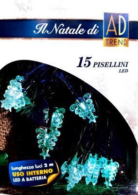 15 Pisellini LED a forma di Albero di Natale alimentato a batteria - Lunghezza Luci 2 Metri