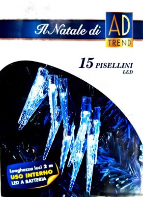 15 Pisellini LED a forma di Stalattiti alimentato a batteria - Lunghezza Luci 2 Metri