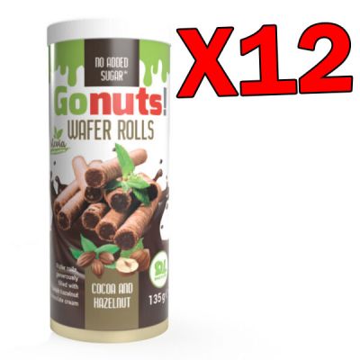 GoNuts Wafer Rolls - 12 Confezioni da 135 grammi di Bastoncini di Wafer farciti con crema di cacao e nocciole