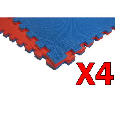 4 TAPPETINI PUZZLE AD INCASTRO 2 CM Bicolore Rosso-Blu, Dimensioni 100x100 cm - Cornici incluse 