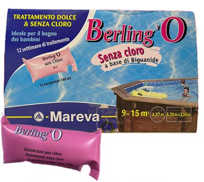 BERLING'O 12 Sacchetti da 180 ml - Trattamento Dolce Senza Cloro per piscine fuoriterra da 9 a 15 metri cubi
