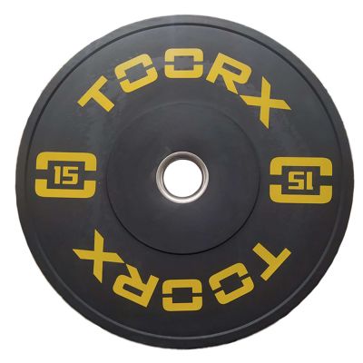 Disco Bumper Training Absolute 15 kg nero-giallo con boccola svasata in acciaio inox diametro 45 cm