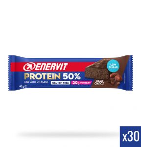 Enervit Sport Protein Bar 50%, gusto Dark Choco - Box 30 barrette proteiche da 40 grammi con Vitamine