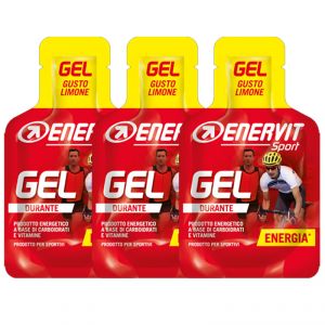 Enervit Sport Gel, set 3 mini-pack da 25 ml, gusto limone - Energetico liquido con carboidrati e vitamine