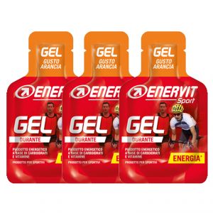 Enervit Sport Gel, kit 3 mini-pack da 25 ml, gusto arancia - Energetico liquido con carboidrati e vitamine