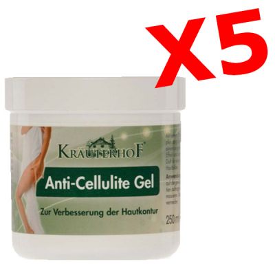 Kit Risparmio con 5 barattoli da 250 ml di Krauterhof Anti-Cellulite Gel - Elimina gli inestetismi della cellulite