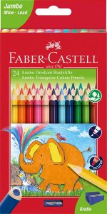 Faber Castell 24 Matite Colorate Jumbo con Sezione Triangolare + Temperamatite 