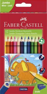 Faber Castell 12 Matite Colorate Jumbo con Sezione Triangolare + Temperamatite 