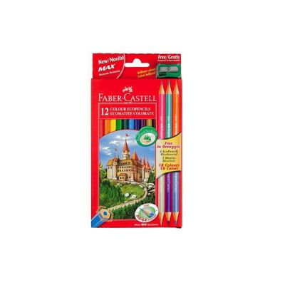 Faber Castell Confezione 12 Matite Eco Colorate + 3 Bicolore ed 1 Temperino