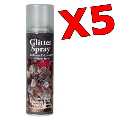 Kit Risparmio con 5 bombolette da 100 ml di GLITTER ARGENTO SPRAY - Bomboletta Spray per decorazioni bricolage feste