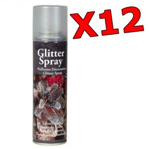 KIT MAXI RISPARMIO con 12 Bombolette di Glitter Argento Spray da 100 ml - Per decorazioni natalizie, bricolage, ecc