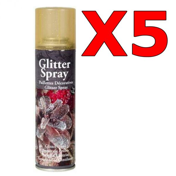Kit Risparmio con 5 Bombolette di Oro Spray Glitterato da 100 ml - Per  decorazioni natalizie, floreali e bricolage
