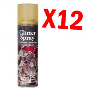 Confezione 12 Bombolette Spray da 100 ml di Oro Spray Glitter - Per decorazioni floreali, natale e bricolage