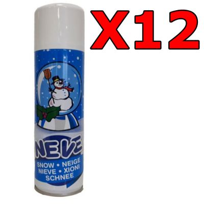 KIT MAXI RISPARMIO con 12 Bombolette di Neve Spray Artificiale da 250 ml - Per decorazione alberi e presepi di natale
