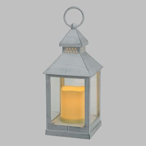 Lanterna Quadrata Plastica Vetro Bianco Antico SW100-240 con Candela LED BIANCO CALDO 10x10xH24 cm-Decorazioni Natalizie