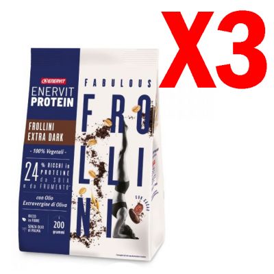 Enervit Protein Fabulous Frollini gusto Extra-Dark - Kit 3 sacchetti da 200 grammi ad elevato tenore proteico