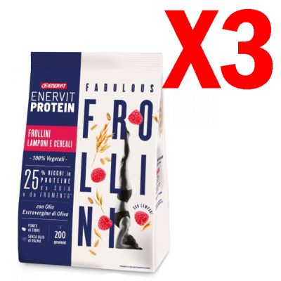 Enervit Protein Fabulous Frollini gusto Lamponi e Cereali - Kit con 3 confezioni da 200 grammi