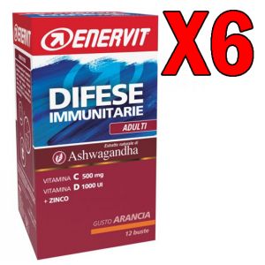 KIT MAXI RISPARMIO Enervit Difese Immunitarie con 6 Scatole da 12 buste gusto Arancia, totale 72 buste da 8 grammi