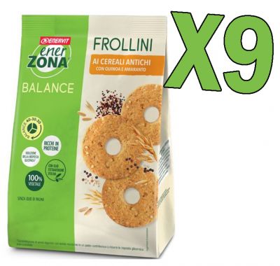 Kit Maxi Risparmio con 9 Sacchetti da 250 grammi di Enerzona Frollini gusto Cereali Antichi e Quinoa