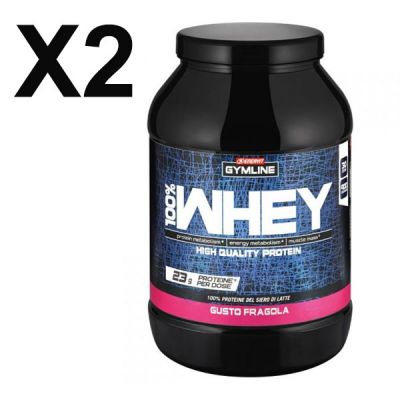 Enervit Gymline Muscle 100% 2 Barattoli Whey Protein Concentrate Fragola 2x900 Gr - Proteine istantanee con Vitamina B6