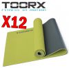 Kit Maxi Risparmio Toorx con 12 Materassini Yoga Bicolore Verde Lime e Grigio Antracite - Dimensioni 173x60x0,6 cm