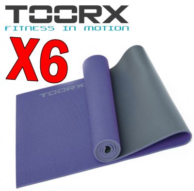 Kit Super Risparmio con 6 Materassini Yoga con Superficie Antiscivolo, Colore Viola e Grigio Antracite - 173x60x0,6 cm