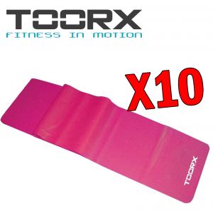 KIT MAXI RISPARMIO TOORX con 10 Fasce Elastiche Latex-Free Rosa con Intensità Leggera - dim 150x15 cm, spessore 0,35 mm