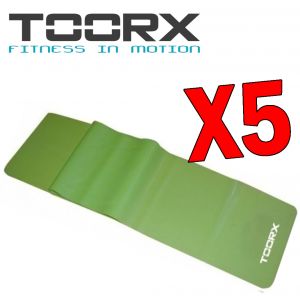 KIT MAXI RISPARMIO con 5 fasce elastiche latex-free colore verde resistenza media - Dimensioni 150x15 cm Spessore 0,50 m
