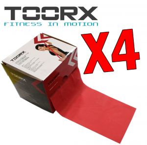 Toorx Kit Risparmio da 100 metri con 4 rotoli di fascia elastica anallergica da 25 metri, colore rossa, altezza 15 cm