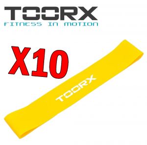 Kit Maxi Risparmio Toorx Confezione con 10 Elastici ad Anello in Lattice Ø30 cm, colore giallo, resistenza leggera