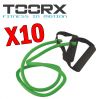 Kit Maxi Risparmio Toorx con 10 Tubi elastici con maniglie resistenza medium, colore verde - Lunghezza 120 cm