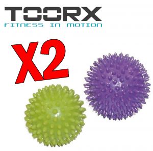 Kit Risparmio Toorx con 2 Coppie di Sfere per Massaggi - Kit composto da 2 palle verde lime da 75 mm e 2 viola da 90 mm