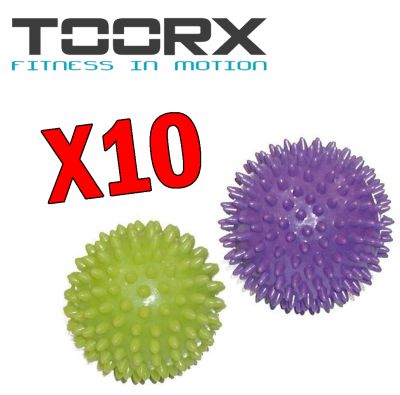 Kit Super Risparmio con 10 Coppie di Sfere per Massaggio - Kit Toorx con 10 palle verde lime da 75mm e 10 viola da 90 mm