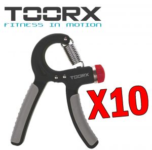 KIT MAXI RISPARMIO TOORX con 10 Hand grip a tensione regolabile, pezzo singolo - Colore nero-grigio-cromo-rosso