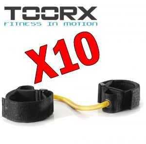 KIT MAXI RISPARMIO TOORX con 10 Elastici di resistenza con cavigliere, colore giallo-nero