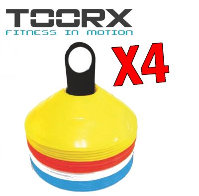 KIT MAXI RISPARMIO con 96 coni agility a marchio Toorx, 4 colori, porta cinesini inclusi