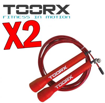 KIT RISPARMIO TOORX con 2 Corde da salto veloce in acciaio con manopole in plastica rosse, lunghezza regolabile
