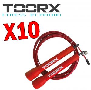 KIT MAXI RISPARMIO TOORX con 10 Corde da salto veloce in acciaio con manopole in plastica rosse, lunghezza regolabile
