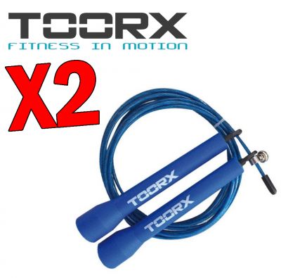 KIT RISPARMIO TOORX con 2 Corde da salto veloce in acciaio con manopole in plastica azzurre, lunghezza regolabile