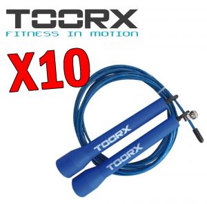 KIT MAXI RISPARMIO TOORX con 10 Corde da salto veloce in acciaio con manopole in plastica azzurre, lunghezza regolabile