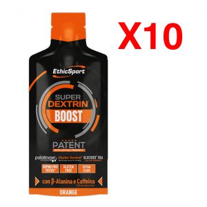 SUPER DEXTRIN BOOST ORANGE 30 ml - Kit con 10 pack monodose di gel energetici con caffeina e b-alanina