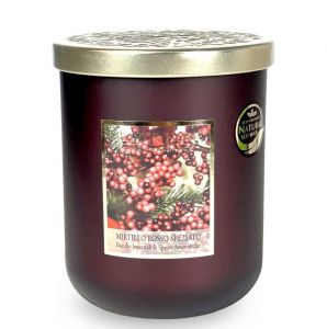 Candela in giara "Mirtillo Rosso Speziato" 340 gr con cera naturale di soia - Durata 75 ore