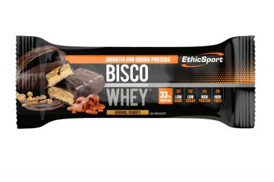 EthicSport Bisco Whey Caramel&Peanuts 40 g - Barretta proteica 37% - scadenza 31/01/2023